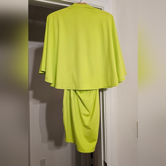Custom chartreuse colored cocktail dress with draped open back design - Picture 8 of 9